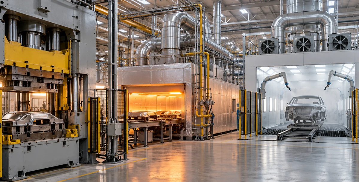 High energy use in presses, ovens, and paint shops